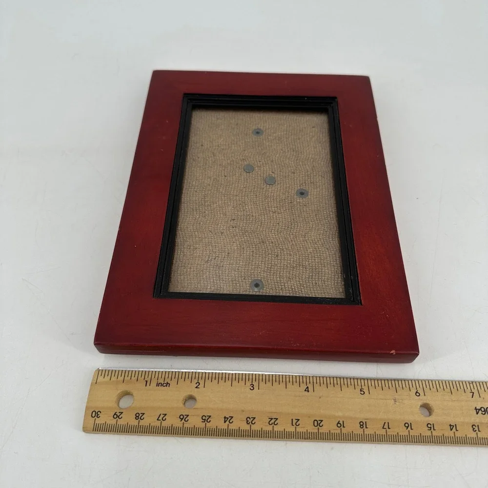 Cherry Red Wood Picture Frame Black Inner Border Tabletop Wall Mount 5x7